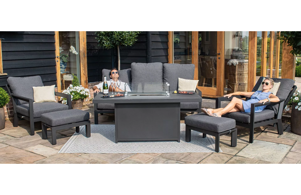 Manhattan Manhattan Reclining 3 Seat Sofa Set with Fire Pit Table & Footstools