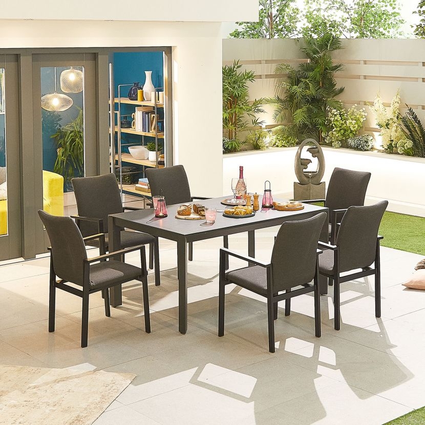Hugo Outdoor Fabric 6 Seat Rectangular, Outdoor Dining Chairs Room And Board Sets