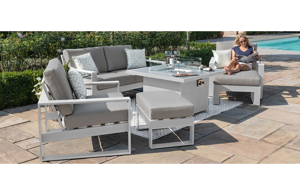 Amalfi Range Amalfi 2 Seat Aluminium Sofa Set - With Square Fire Pit Table