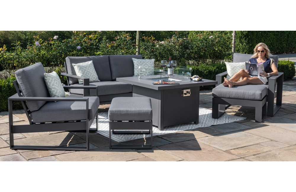 Amalfi 2 Seat Aluminium Sofa Set With, Garden Sofa Set With Fire Pit Coffee Table