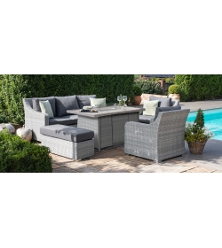 Ascot Sofa Rattan Dining Set with Fire Pit