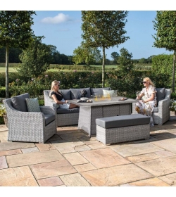 Ascot Sofa Rattan Dining Set with Fire Pit