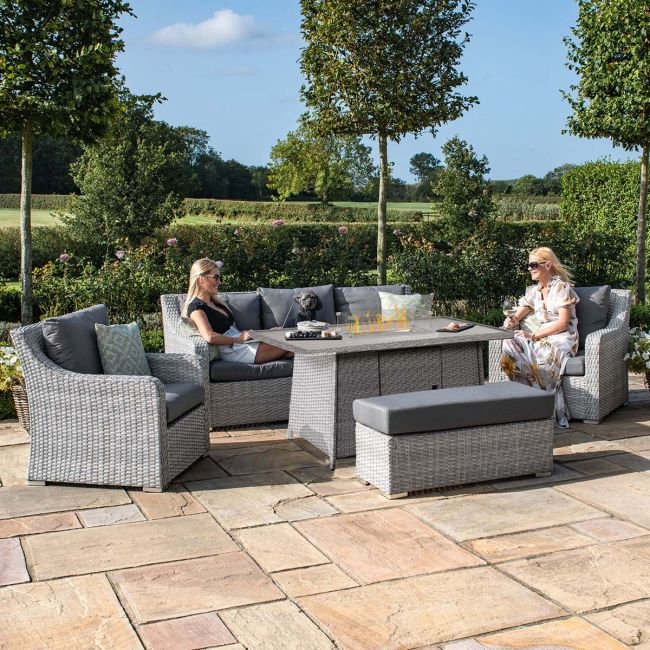 Ascot Sofa Rattan Dining Set with Fire Pit Rising Table